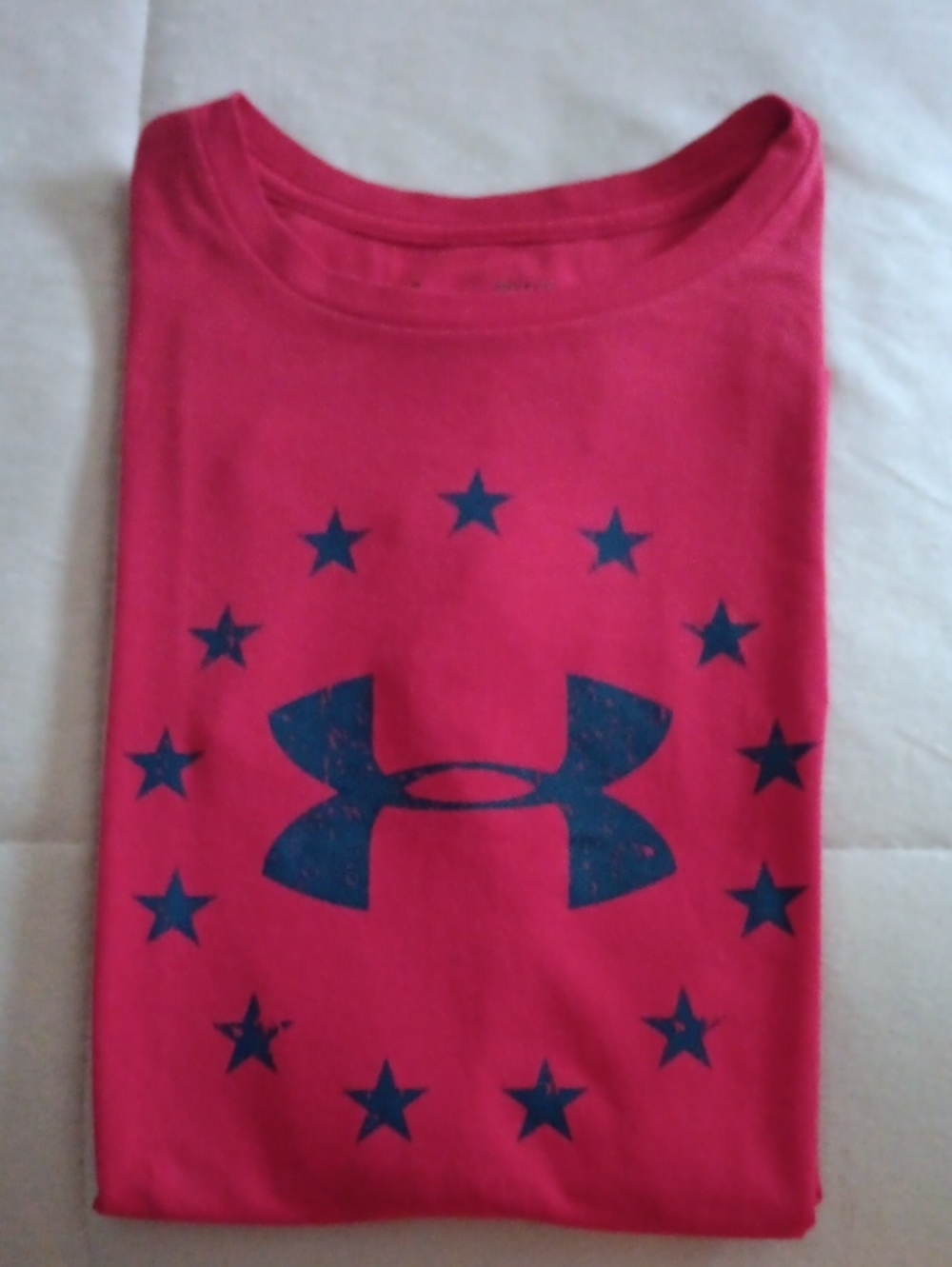 Womens Under Armour Red Short-Sleeve Tee with Navy Logo Stars